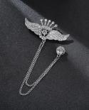 Sliver Wings Crown Chain Pin Brooches For Mens Suit Brooch Collar Decorated Shirt Accessories Tide Corsage Brooch Pins