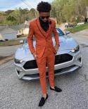 Handsome Orange Slim Fit Mens Suits Notched Lapel Wedding Tuxedos For Men Cheap 3 Pieces Prom Blazers jacketpantsvest