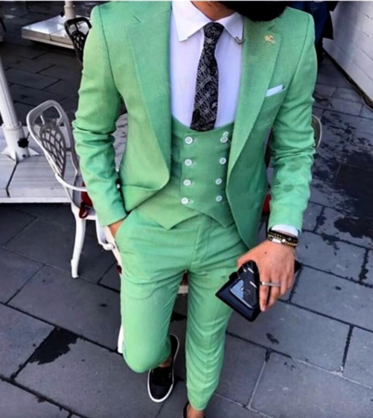 Green Slim Fit Groom Tuxedos Notch Lapel Groomsman Wedding Tuxedos Excelent Men Prom Jacket Blazer Suit 3 Pcs Jacketpan