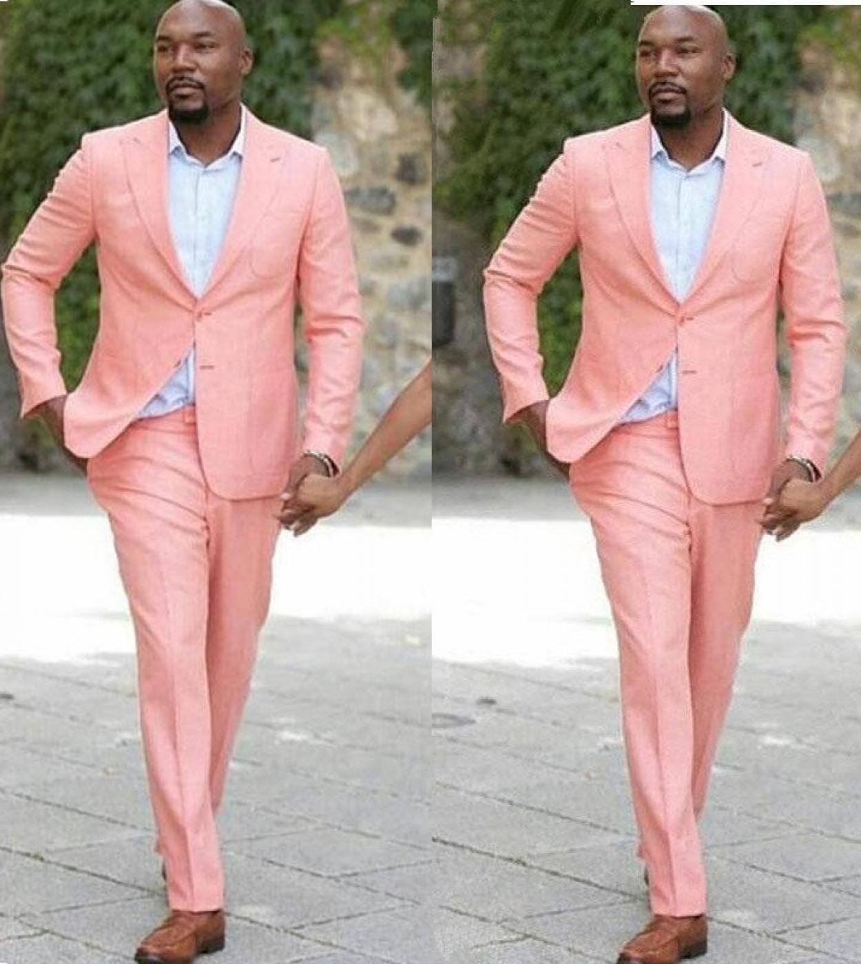 Costume Homme t plage rose lin hommes costumes mariage Tuxedos