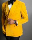 Yellow Velvet 2 Piece Prom Men Suits With Double Breasted  Shawl Lapel Custom Wedding Groom Tuxedos Man Fashion Clothess