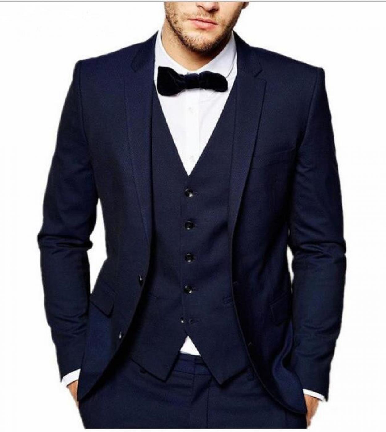 Custom Made Navy Blue Fashion Men Suit Blazer Slim Fit Men Wedding Prom Suit Groom Tuxedo Formal 3pcsjacketpantsvest