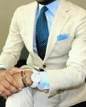 Summer Cream Men Linen Suit Groom Tuxedos Wedding Prom Casual Suit Blazer Classic Fit Notch Lapel Bestman Mens Suits Co
