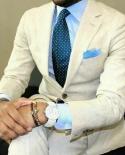 Summer Cream Men Linen Suit Groom Tuxedos Wedding Prom Casual Suit Blazer Classic Fit Notch Lapel Bestman Mens Suits Co