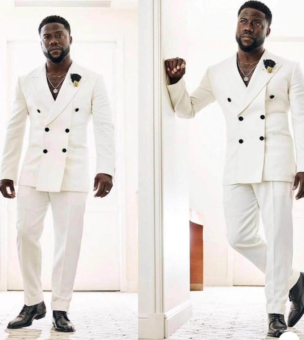 Mens white double discount breasted tuxedo jacket