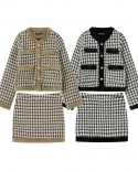 Winter Retro Temperament Houndstooth Suit Thickened Jacket Womens Bag Hip Skirt Design Sense