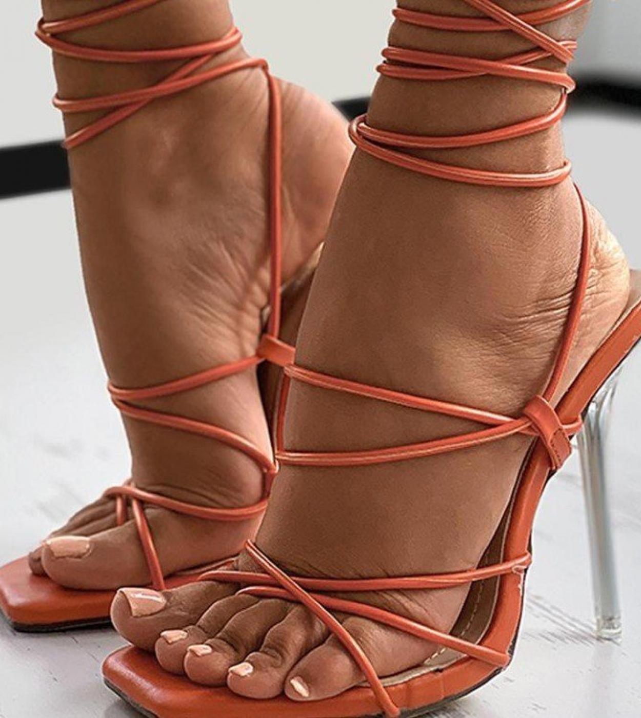 US 28.43 Clear Crytal Heel Women Pumps Ankle Cross Strap Sandals Shoes Woman Ladies Square Toe High Heels Dress Party Shoes Description