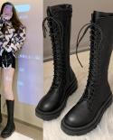 Chunky Platform Pu Leather Knee High Boots Women Punk Increasing Long Female Lace Up Booties Mujer 2022 Zip Chelsea Wome