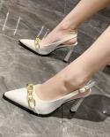 2022 Summer Black Shiny Bow Heeled Sandals Women Elegant Outdoor Slingback Sandals Pointed Toe High Heel Shoes  Pumps
