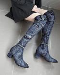 2022  Jean Boots Womens Knee High Boot Zipper 6cm High Heel Woman Stylish Jeans Boots Ladies Denim Boot Female Shoes Co