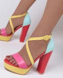 Brand New Ladies Platform Summer Sandals Fashion Buckle Mixed Colors Thick High Heels Womens Sandals Party  Shoes Woman