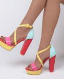Brand New Ladies Platform Summer Sandals Fashion Buckle Mixed Colors Thick High Heels Womens Sandals Party  Shoes Woman