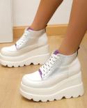 Womens Wedge Shoes 2022 New High Top Round Toe Ladies Comfy Lace Up 85cm Platform Shoes 35 43 Large Sized Female Casua