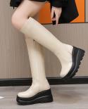 Za Ins Genuine Leather Shoes For Women Knee High Chunk Platforms Knight Boots Warm Autumn Winter Long Shoes High Boots