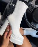 2022  Chunky High Heels Ankle Shoes For Women Punk Style Zipper Thick Platform Elasticity Microfiber Boots Sapatos Femin