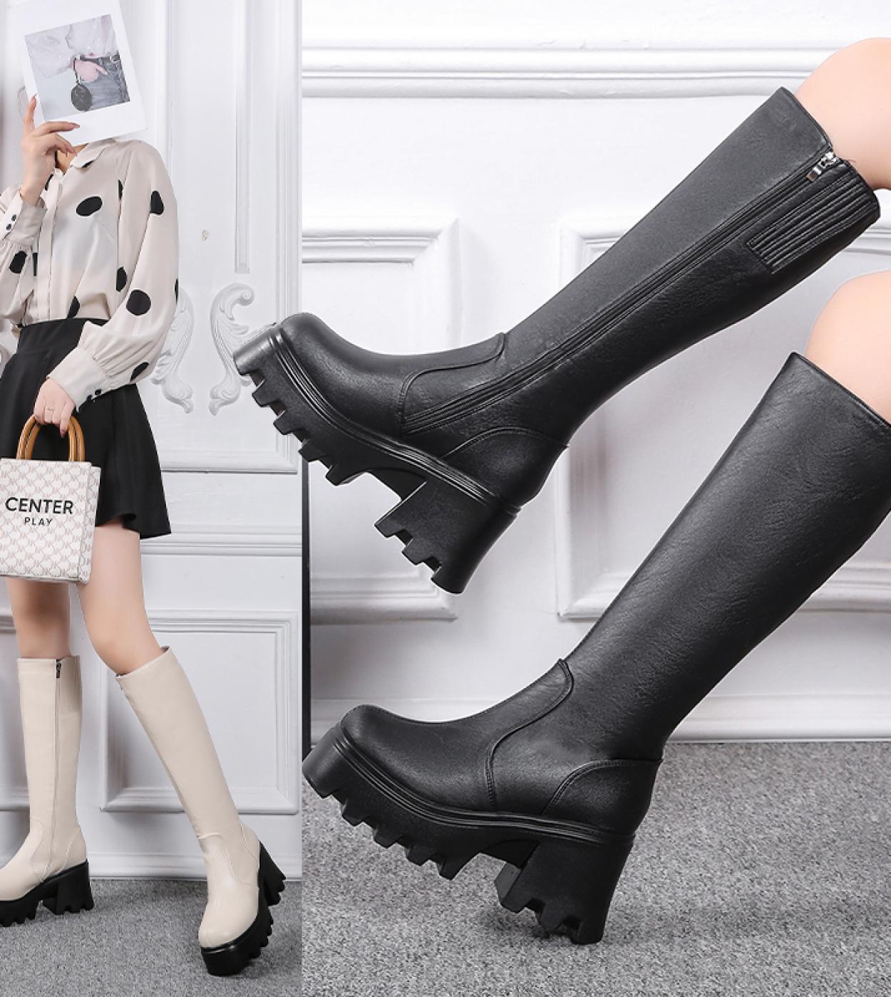 Large Size 43 Thick Platform Extreme High Heels 17cm Cool Motorcycles Boots  Punk Style Shoelaces Knee High Boots Winterk Color Black Shoe Size 35