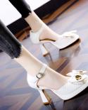 Women Genuine Leather Ankle Strap Sandals Thick Heels Sandals Platform Chain Super High Heel Buckle Lady Footwear 2022