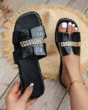 Women New 2022 Summer Slides Female Chain Decoration Flat Temperament Square Heel Sandal Ladies Hot Soft Sandals Slipper
