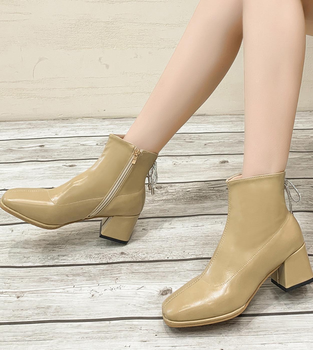 45 35 US Botas de punta cuadrada con cremallera para Mujer Botas