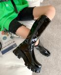 Bright Leather High Waterproof Platform Inner Heightened Round Toe Over The Knee Length Boots Patent Leather Flat Heel P