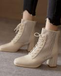 Zipper Mesh Hollow Out Breathable Single Shoes Women High Heels Cool Boots 2022 New Spring Summer Boots Women Ankle Boot