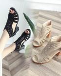 2022 Top Sandals Women Fashion Vintage Crystal Outdoor Hollow Out Zip Up Sandals Open Toe Casual Wedding Pumps Women San