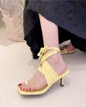New Green Clip Toe Cross Strap Gladiator Sandals Women Square Toe Stiletto Heels Shoes Woman Summer Pu Leather Sandalias