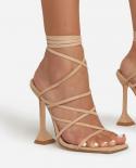 Size 3543   Sandals Women Lace Up Thin High Heel Cover Heel Round Toe Wedding Daily Party Shoes Women Sandalia Feminina