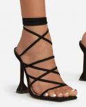 Size 3543   Sandals Women Lace Up Thin High Heel Cover Heel Round Toe Wedding Daily Party Shoes Women Sandalia Feminina