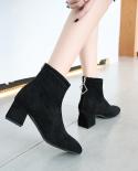 New Women Shoes High Heels Slip Ankle Boots Winter Stretch Socks Boots Elegant Square High Heels Shoes Female Plus Size 