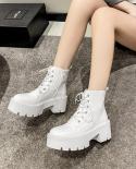 Womens Ankle Boots Zip Lace Up Square Toe Ladies Boots Thick Bottom Non Slip High Heels Female Shoes Winter Footwear Fa