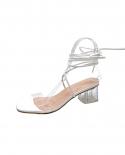 Thick Heeled Sandals  Summer New  Lace High Heeled Womens Shoes Heel Sandals With Diamonds Clear Heels For Women