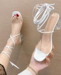 Thick Heeled Sandals  Summer New  Lace High Heeled Womens Shoes Heel Sandals With Diamonds Clear Heels For Women