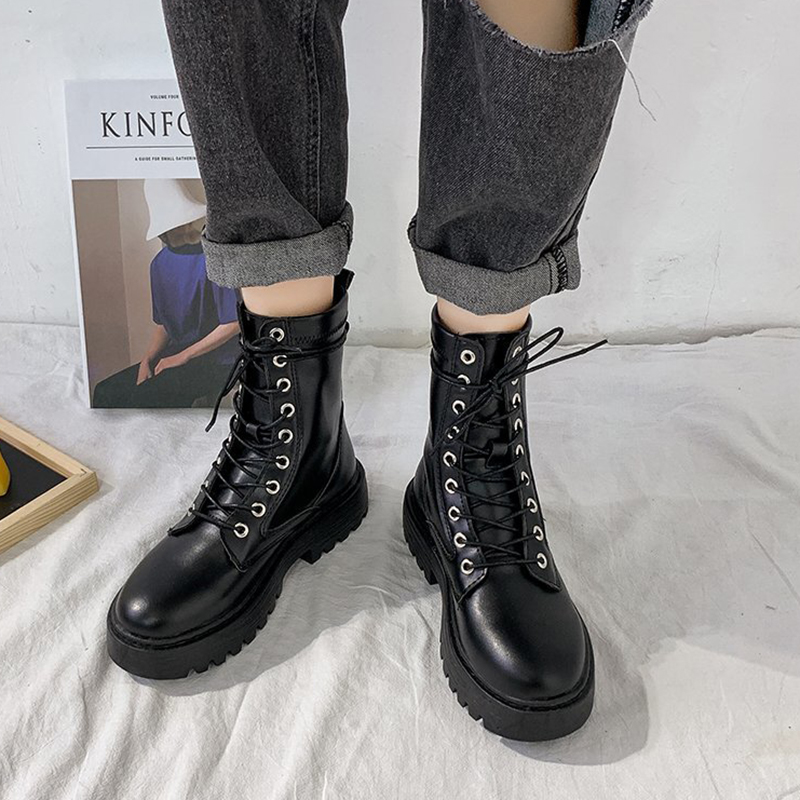45 75 US Botines de cuero Pu blanco y negro para mujer zapatos