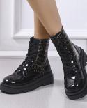 2022 New Women Thick Soled Leather New Boots Casual Women Boots Women Fashion Lace Up High Boots Nylon Pouch Heels Flats