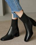 2022 Autumn Winter Women Boots Knit Elastic Socks Boots Square Toe Chunky Heel Boots Fashion Ankle Chelsea Boots  Women
