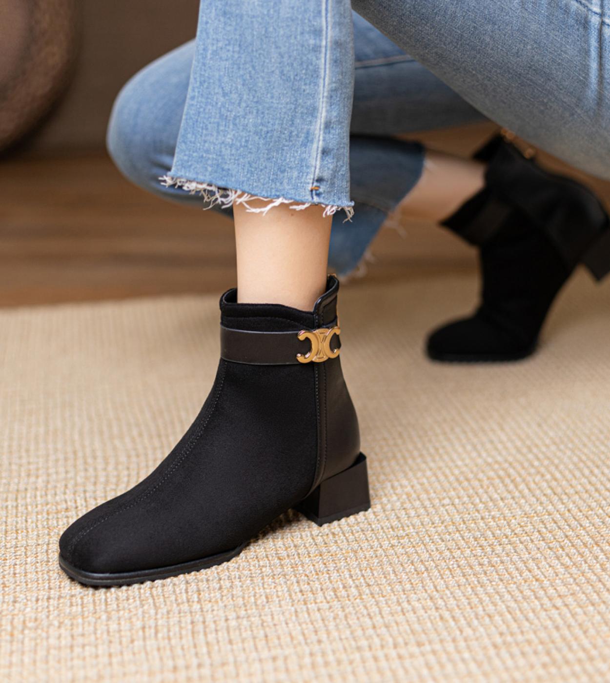 Women Fashion Sweet Black Side Zip Autumn  Winter Boots With  Lady Casual Stylish Ankle Boots 2022