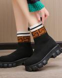 2022 Autumn Winter New Couple Socks Shoes Women Thick Soled Casual Large Size Net Black Knitted Short Boots Women Botas 