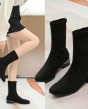 Womens Boots Stretch Fabric Socks Boots Women Shoes Mid Calf Square Heels Breathtable Sock Shoe Motorcycle Boots 2022
