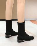 Womens Boots Stretch Fabric Socks Boots Women Shoes Mid Calf Square Heels Breathtable Sock Shoe Motorcycle Boots 2022