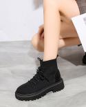 2022 Knitted Fabric Ankle Boots Women Winter Autumn Platform Booties Chunky Elastic Boots Warm Plush Shoes Casual Short 