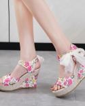 Women Sandals Dot Bowknot Design Platform Wedge Female Casual High Increas Shoes Ladies Fashion Ankle Strap Open Toe San