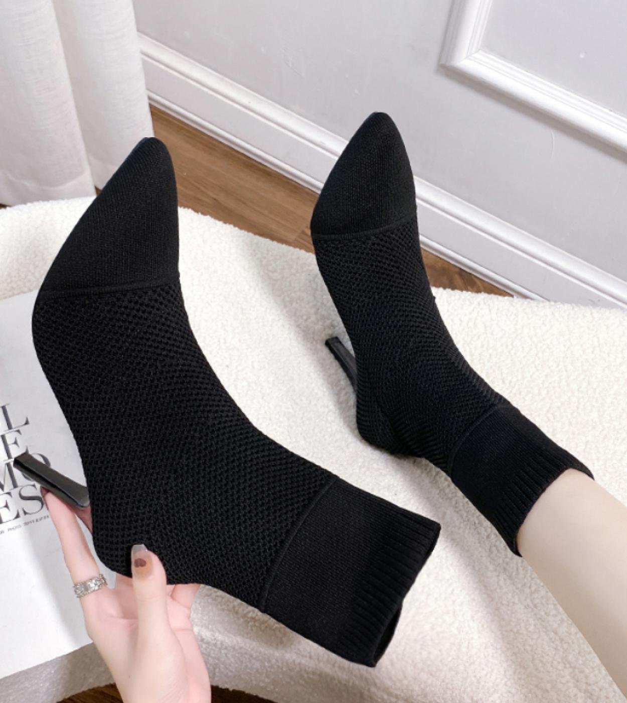 Women Sock Boots  Knitting Stretch Boots High Heels Shoes Female Thin Heel Ankle Botas Zapatos Mujer Primavera Verano 20