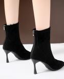  Style Stretch Fabric Womens Shoes Straight High Stiletto Heel Nightclub Party Pleated Solid Ankle Boots 2022