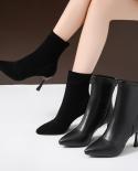  Style Stretch Fabric Womens Shoes Straight High Stiletto Heel Nightclub Party Pleated Solid Ankle Boots 2022