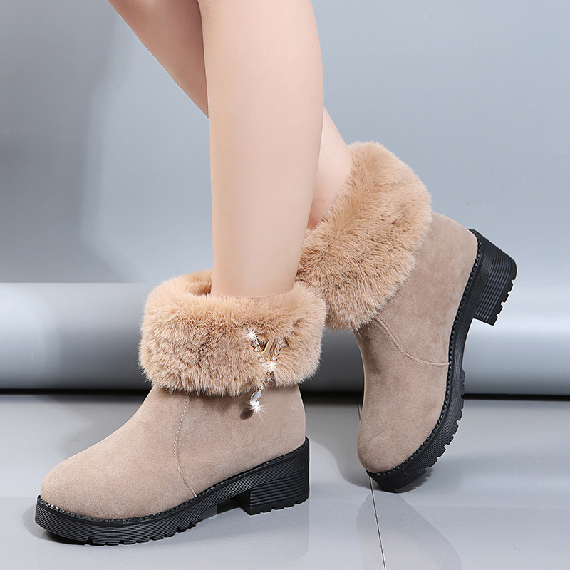 US 39.50 2022 Fashion High Heels Boots Women Winter Shoes Warm Fur Women Snow Boots Elegant Ladies Ankle Botas Square Heels Description