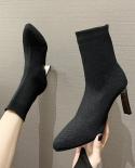 Simple Fashion Stretch Socks Boots Womens High Heels Shoes Knit Socks Boots Skinny Women Pointed Autumn And Winter Bare