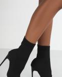 2022 Autumn Luxury Women Beige Sock Boots Exotic Dancer High Heels Stiletto Boots Winter Fashion Stretch Fabric Boots Pl