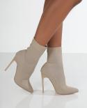 2022 Autumn Luxury Women Beige Sock Boots Exotic Dancer High Heels Stiletto Boots Winter Fashion Stretch Fabric Boots Pl
