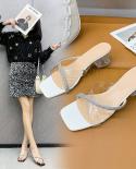 Fashion Lady Rhinestone Pvc Transparent Pumps Shoes Women  Square Toe Party Wedding Shoe Sheels Sandals Summer Causal Sh
